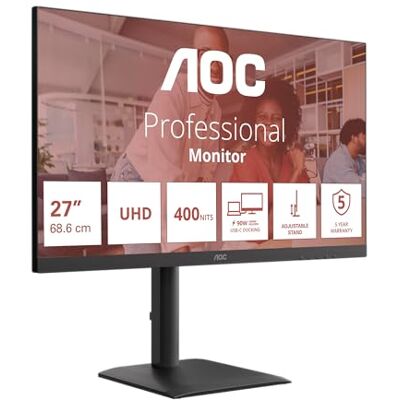 AOC U27E4CV 27 inch 60Hz UHD-display, IPS-paneel, 4ms GTG, adaptieve synchronisatie, HDR Ready, hoogteverstelling, luidsprekers, (3840 x 2160 HDMI 2 x 2.0 DP 1 x 1.4 USB-hub) zwart AOC U27E4CV 27 inch 60Hz UHD-display, IPS-paneel, 4ms GTG, adaptieve synchronisatie, HDR Ready, hoogteverstelling, luidsprekers, (3840 x 2160 HDMI 2 x 2.0 DP 1 x 1.4 USB-hub) zwart
