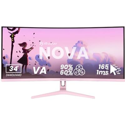 Arozzi Nova 34 inch Gaming Monitor Curved VA UWQHD 3440 × 1440, 165Hz, 1ms, FreeSync, HDR, Ultra Panorama Ingebouwde luidsprekers Roze Arozzi Nova 34 inch Gaming Monitor Curved VA UWQHD 3440 × 1440, 165Hz, 1ms, FreeSync, HDR, Ultra Panorama Ingebouwde luidsprekers Roze