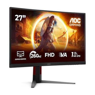 AOC Gaming monitor, gebogen, C27G4Z2 27 inch, 260 Hz, Fast VA paneel, 0,3 ms MPRT, HDR10, FreeSync Premium, in hoogte verstelbaar (1920 x 1080 HDMI 2 x 2.0 DP 1 x 1.4), zwart AOC Gaming monitor, gebogen, C27G4Z2 27 inch, 260 Hz, Fast VA paneel, 0,3 ms MPRT, HDR10, FreeSync Premium, in hoogte verstelbaar (1920 x 1080 HDMI 2 x 2.0 DP 1 x 1.4), zwart