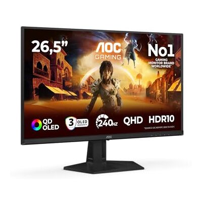 AOC Q27G41ZDF WQHD-monitor 26,5 inch 240 Hz, QD-OLED-paneel, 0,03 ms GTG, adaptieve synchronisatie, HDR10, G-Sync compatibel (2560 x 1440 HDMI 1 x 2.0 DP 1 x 1.4 USB-hub) zwart/rood AOC Q27G41ZDF WQHD-monitor 26,5 inch 240 Hz, QD-OLED-paneel, 0,03 ms GTG, adaptieve synchronisatie, HDR10, G-Sync compatibel (2560 x 1440 HDMI 1 x 2.0 DP 1 x 1.4 USB-hub) zwart/rood