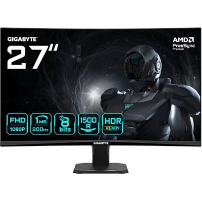 Gigabyte GS27FCA 27 inch FHD Curved Gaming Monitor 1920x1080, 200Hz, 1ms, 250cd/m², FreeSync Premium, HDR Ready, HDMI 2.0, DisplayPort 1.4 Gigabyte GS27FCA 27 inch FHD Curved Gaming Monitor 1920x1080, 200Hz, 1ms, 250cd/m², FreeSync Premium, HDR Ready, HDMI 2.0, DisplayPort 1.4