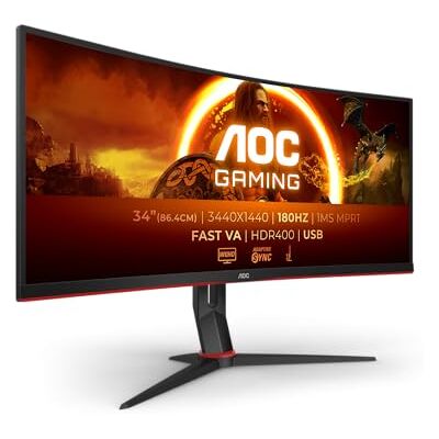 AOC Gaming CU34G2XPD 34 inch WQHD Curved Monitor 180Hz VA Fast GTG 1ms FreeSync Premium HDR400 in hoogte verstelbare standaard 3440x1440 HDMI DisplayPort Hub USB AOC Gaming CU34G2XPD 34 inch WQHD Curved Monitor 180Hz VA Fast GTG 1ms FreeSync Premium HDR400 in hoogte verstelbare standaard 3440x1440 HDMI DisplayPort Hub USB