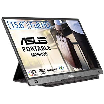 Asus Zenscreen MB16AH – draagbaar display 39,6 cm (15,6 inch) FHD – Home Office of Gaming – stroomvoorziening en weergave via USB-C of USB-A of Micro-HDMI – IPS-plaat – 250 cd/m² – luidspreker – flikkervrij, zwart/zilver Asus Zenscreen MB16AH – draagbaar display 39,6 cm (15,6 inch) FHD – Home Office of Gaming – stroomvoorziening en weergave via USB-C of USB-A of Micro-HDMI – IPS-plaat – 250 cd/m² – luidspreker – flikkervrij, zwart/zilver