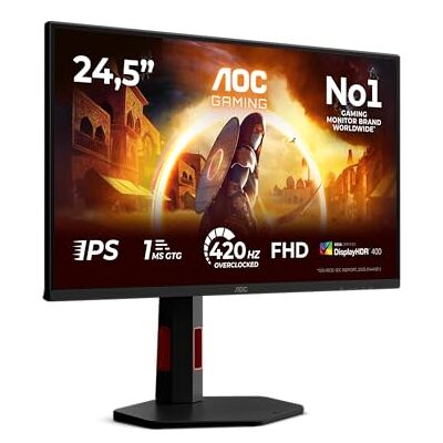AOC 25G4KUR Monitor 24,5 inch FHD 400 Hz, snel IPS-paneel, 1ms GTG, Adaptive Sync, HDR400, G-Sync compatibel, hoogteverstelling (1920 x 1080, HDMI 2x2.0, DP 1x1.4, USB-hub) zwart/rood AOC 25G4KUR Monitor 24,5 inch FHD 400 Hz, snel IPS-paneel, 1ms GTG, Adaptive Sync, HDR400, G-Sync compatibel, hoogteverstelling (1920 x 1080, HDMI 2x2.0, DP 1x1.4, USB-hub) zwart/rood