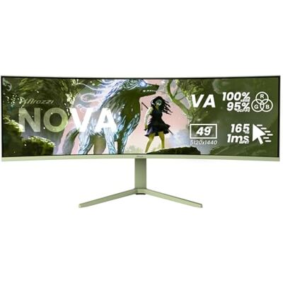 Arozzi Nova 49 inch gebogen gaming-monitor VA DQHD 5120 × 1440, 165 Hz, 1 ms, FreeSync, HDR, USB-C 65 W, ultra panorama, geïntegreerde luidsprekers, groen Arozzi Nova 49 inch gebogen gaming-monitor VA DQHD 5120 × 1440, 165 Hz, 1 ms, FreeSync, HDR, USB-C 65 W, ultra panorama, geïntegreerde luidsprekers, groen