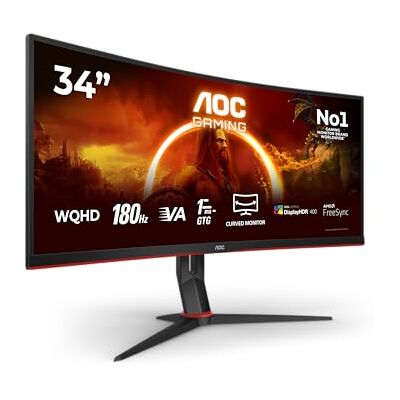AOC Gaming CU34G2XP 34 inch WQHD Curved Monitor, 180Hz, FreeSync Prem, HDR400 (3440 x 1440, 1ms GtG, HDMI, DisplayPort, USB-hub) zwart/rood AOC Gaming CU34G2XP 34 inch WQHD Curved Monitor, 180Hz, FreeSync Prem, HDR400 (3440 x 1440, 1ms GtG, HDMI, DisplayPort, USB-hub) zwart/rood