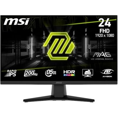 MSI MAG 242F Gaming Monitor 24 inch FHD Rapid IPS Panel 1920 x 1080, 200Hz / 0,5ms, HDR Ready, AMD FreeSync Premium, HDMI 2.0b, DP 1.2a, randloos design, kantelbaar, VESA compatibel, zwart MSI MAG 242F Gaming Monitor 24 inch FHD Rapid IPS Panel 1920 x 1080, 200Hz / 0,5ms, HDR Ready, AMD FreeSync Premium, HDMI 2.0b, DP 1.2a, randloos design, kantelbaar, VESA compatibel, zwart