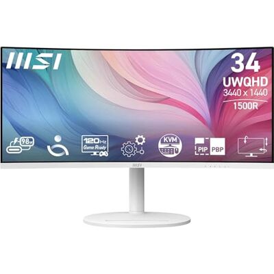 MSI Modern MD342CQPW 34 inch UWQHD 1500R gebogen monitor, VA paneel 3440 x 1440, 21:9, KVM, Pip/PBP, 120Hz, 300 nits, anti-reflectie, geïntegreerde luidsprekers, 3-weg verstelbaar, HDMI 2.0b MSI Modern MD342CQPW 34 inch UWQHD 1500R gebogen monitor, VA paneel 3440 x 1440, 21:9, KVM, Pip/PBP, 120Hz, 300 nits, anti-reflectie, geïntegreerde luidsprekers, 3-weg verstelbaar, HDMI 2.0b
