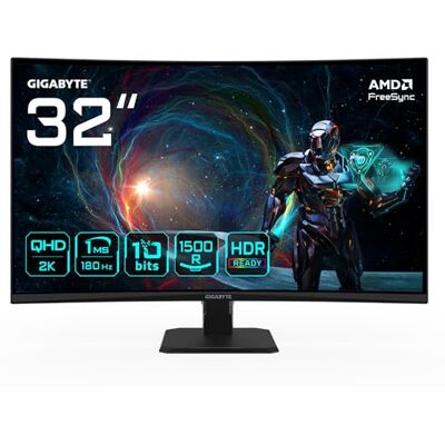 Gigabyte GS32QCA 31,5" gebogen gaming monitor QHD 2560 x 1440, 180Hz, 1ms, 250CD/m², FreeSync, HDR Ready, HDMI 2.0, DisplayPort 1.4 Gigabyte GS32QCA 31,5" gebogen gaming monitor QHD 2560 x 1440, 180Hz, 1ms, 250CD/m², FreeSync, HDR Ready, HDMI 2.0, DisplayPort 1.4