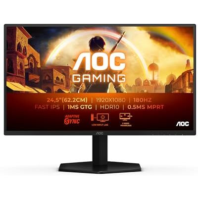 AOC Gaming Monitor 25G42E 24,5 inch, 1920 x 1080, FHD, 180Hz, Fast IPS Panel, 0,5ms MPRT, (HDMI1x 2.0 DP 1x 1.4) Adaptive Sync, HDR10, G-Sync compatibel, zwart AOC Gaming Monitor 25G42E 24,5 inch, 1920 x 1080, FHD, 180Hz, Fast IPS Panel, 0,5ms MPRT, (HDMI1x 2.0 DP 1x 1.4) Adaptive Sync, HDR10, G-Sync compatibel, zwart