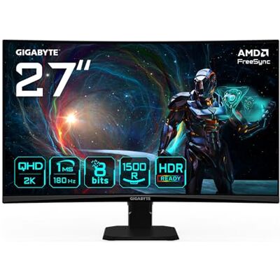 Gigabyte GS27QCA 27" QHD Gaming Monitor Curved 2560x1440, 180Hz, 1ms, 250cd/m², FreeSync, HDR Ready, HDMI 2.0, DisplayPort 1.4 Gigabyte GS27QCA 27" QHD Gaming Monitor Curved 2560x1440, 180Hz, 1ms, 250cd/m², FreeSync, HDR Ready, HDMI 2.0, DisplayPort 1.4