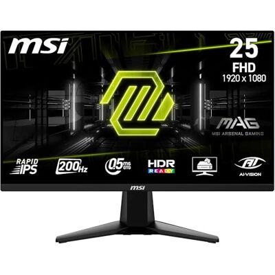 MSI MAG 255F E20 24,5 inch FHD Gaming Monitor 1920x1080 200Hz, 0,5ms, HDR, AMD FreeSync Premium, oogverzorging, AI visie, HDMI 2.0b, DP 1.2a, frameloos, verstelbare helling, ondersteuning MSI MAG 255F E20 24,5 inch FHD Gaming Monitor 1920x1080 200Hz, 0,5ms, HDR, AMD FreeSync Premium, oogverzorging, AI visie, HDMI 2.0b, DP 1.2a, frameloos, verstelbare helling, ondersteuning