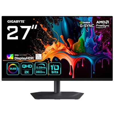 Gigabyte MO27Q3 Gaming Monitor OLED 27 inch QHD 2560 x 1440, 360Hz, 0,03ms, 250cd/m², G-Sync compatibel, FreeSync Premium Pro, True HDR Black 400 display, HDMI 2.1, DisplayPort 1.4 Gigabyte MO27Q3 Gaming Monitor OLED 27 inch QHD 2560 x 1440, 360Hz, 0,03ms, 250cd/m², G-Sync compatibel, FreeSync Premium Pro, True HDR Black 400 display, HDMI 2.1, DisplayPort 1.4