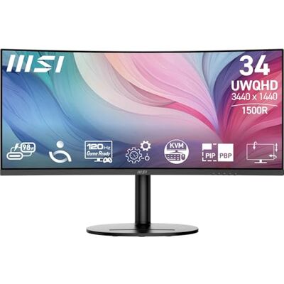 MSI Modern MD342CQP 34 inch UWQHD 1500R gebogen pc-monitor VA-paneel 3440 x 1440, KVM, PIP/PBP, breed kleurengamma, oogcomfort, geïntegreerde luidspreker, 3-assig verstelbaar HDMI 2.0b, DP 1.4a MSI Modern MD342CQP 34 inch UWQHD 1500R gebogen pc-monitor VA-paneel 3440 x 1440, KVM, PIP/PBP, breed kleurengamma, oogcomfort, geïntegreerde luidspreker, 3-assig verstelbaar HDMI 2.0b, DP 1.4a