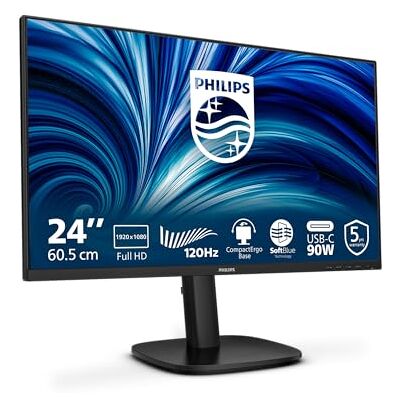 Philips 24B2U3301 24 inch Full HD-monitor, 130 mm in hoogte verstelbaar, luidspreker (1920 x 1080, 120 Hz, 1 x HDMI 1.4, 1. DP 1.4, 1x DP-uitgang, 1x USB-C (90W PD), USB-hub, RJ45) zwart Philips 24B2U3301 24 inch Full HD-monitor, 130 mm in hoogte verstelbaar, luidspreker (1920 x 1080, 120 Hz, 1 x HDMI 1.4, 1. DP 1.4, 1x DP-uitgang, 1x USB-C (90W PD), USB-hub, RJ45) zwart
