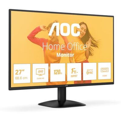 AOC Q27B35S3 Monitor Quad HD 27 inch 120Hz Adaptive Sync, HDR10 (2560 x 1440, HDMI 2.0, DisplayPort 1.4) zwart AOC Q27B35S3 Monitor Quad HD 27 inch 120Hz Adaptive Sync, HDR10 (2560 x 1440, HDMI 2.0, DisplayPort 1.4) zwart