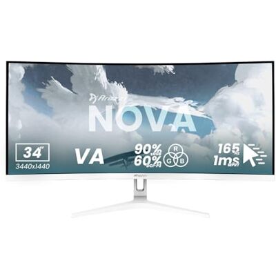 Arozzi Nova 34" Gaming Monitor Curved VA UWQHD 3440 × 1440, 165Hz, 1ms, FreeSync, HDR, Ultra Panoramisch, Ingebouwde luidsprekers Wit Arozzi Nova 34" Gaming Monitor Curved VA UWQHD 3440 × 1440, 165Hz, 1ms, FreeSync, HDR, Ultra Panoramisch, Ingebouwde luidsprekers Wit