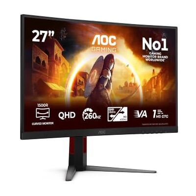AOC CQ27G4Z2AD WQHD-monitor, 27 inch, gebogen, 260 Hz, snel VA-paneel, 4ms GtG, adaptieve synchronisatie, HDR400, FreeSync Premium, hoogteverstelling, (2560 x 1440 HDMI 2 x 2.0 DP 1 x 1.4) zwart AOC CQ27G4Z2AD WQHD-monitor, 27 inch, gebogen, 260 Hz, snel VA-paneel, 4ms GtG, adaptieve synchronisatie, HDR400, FreeSync Premium, hoogteverstelling, (2560 x 1440 HDMI 2 x 2.0 DP 1 x 1.4) zwart