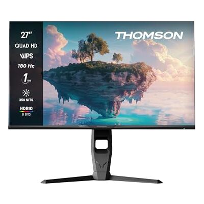 Thomson 27 inch QHD Gaming Monitor, IPS-paneel 180Hz, omgevingsverlichting, HDMI x2, Adaptive Sync, VESA montage 100x100, grijs, M27QG5Y14 Thomson 27 inch QHD Gaming Monitor, IPS-paneel 180Hz, omgevingsverlichting, HDMI x2, Adaptive Sync, VESA montage 100x100, grijs, M27QG5Y14