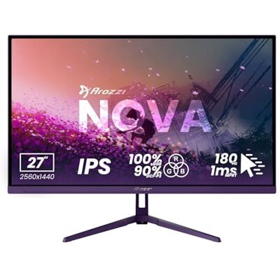 Arozzi Nova 27 inch IPS QHD 2560 × 1440, 180 Hz, 1 ms, FreeSync, HDR, geïntegreerde luidsprekers, paars Arozzi Nova 27 inch IPS QHD 2560 × 1440, 180 Hz, 1 ms, FreeSync, HDR, geïntegreerde luidsprekers, paars