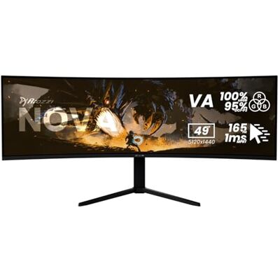 Arozzi Nova 49 inch Curved Gaming Monitor VA DQHD 5120 × 1440, 165Hz, 1ms, FreeSync, HDR, USB-C 65W, Ultra Panorama, geïntegreerde luidsprekers, zwart Arozzi Nova 49 inch Curved Gaming Monitor VA DQHD 5120 × 1440, 165Hz, 1ms, FreeSync, HDR, USB-C 65W, Ultra Panorama, geïntegreerde luidsprekers, zwart