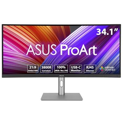 Asus ProArt PA34VCNV professionele monitor gebogen UWQHD 34 inch 21:9 IPS, 3440 x 1440, 60 Hz ergonomisch, Calman, hoge kleurechtheid, HDR 10 RJ45, DisplayPort, HDMI, 96W USB-C, hub Asus ProArt PA34VCNV professionele monitor gebogen UWQHD 34 inch 21:9 IPS, 3440 x 1440, 60 Hz ergonomisch, Calman, hoge kleurechtheid, HDR 10 RJ45, DisplayPort, HDMI, 96W USB-C, hub