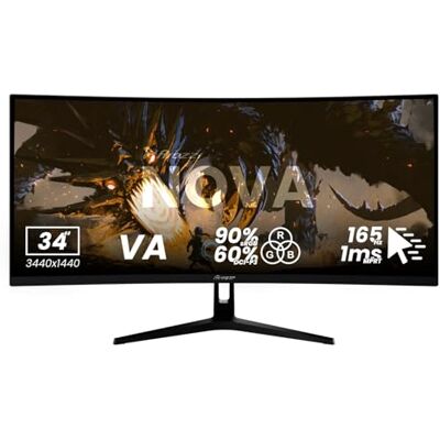 Arozzi Nova 34 inch gebogen gaming-monitor VA UWQHD 3440 × 1440, 165 Hz, 1 ms, FreeSync, HDR, Ultra Panorama, geïntegreerde luidsprekers, zwart Arozzi Nova 34 inch gebogen gaming-monitor VA UWQHD 3440 × 1440, 165 Hz, 1 ms, FreeSync, HDR, Ultra Panorama, geïntegreerde luidsprekers, zwart