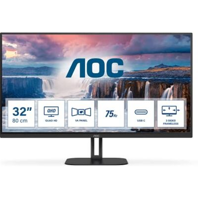 AOC Q32V5CE 32" QHD monitor, luidspreker (2560x1440, 75Hz, HDMI, DisplayPort, USB-C, USB-hub) zwart AOC Q32V5CE 32" QHD monitor, luidspreker (2560x1440, 75Hz, HDMI, DisplayPort, USB-C, USB-hub) zwart