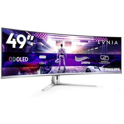 Philips Evnia 49M2C8900-49 inch QD OLED gaming monitor gebogen 240Hz, 0,03ms GTG, HDR400, Ambiglow (5120x1440, HDMI 2.1, DisplayPort 1.4, USB-C, USB-hub) wit Philips Evnia 49M2C8900-49 inch QD OLED gaming monitor gebogen 240Hz, 0,03ms GTG, HDR400, Ambiglow (5120x1440, HDMI 2.1, DisplayPort 1.4, USB-C, USB-hub) wit