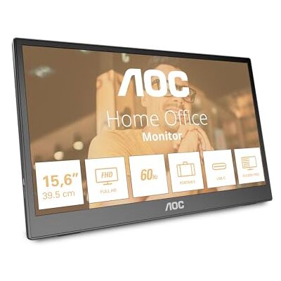 AOC 16T3EA 16 inch draagbare monitor (1920 x 1080, USB-C poort, multi-hoek ondersteuning) zwart-grijs AOC 16T3EA 16 inch draagbare monitor (1920 x 1080, USB-C poort, multi-hoek ondersteuning) zwart-grijs