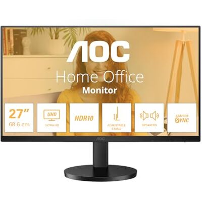 AOC U27B3AF 27 inch UHD-monitor, luidsprekers, in hoogte verstelbaar, HDR10 (3840 x 2160, 60 Hertz, HDMI 2.0, DisplayPort 1.4) zwart AOC U27B3AF 27 inch UHD-monitor, luidsprekers, in hoogte verstelbaar, HDR10 (3840 x 2160, 60 Hertz, HDMI 2.0, DisplayPort 1.4) zwart