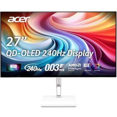 Acer CE270UX Moniteur d'affaires 26,5" (69 cm) WQHD, QD-OLED, 240 Hz, 0,03 ms (GTG), 2 x HDMI 2.1, 2 x DP 1.4, FreeSync Premium, HDR, réglable en hauteur, pivotant (Pivot), Delta E<2 Acer CE270UX Moniteur d'affaires 26,5" (69 cm) WQHD, QD-OLED, 240 Hz, 0,03 ms (GTG), 2 x HDMI 2.1, 2 x DP 1.4, FreeSync Premium, HDR, réglable en hauteur, pivotant (Pivot), Delta E<2