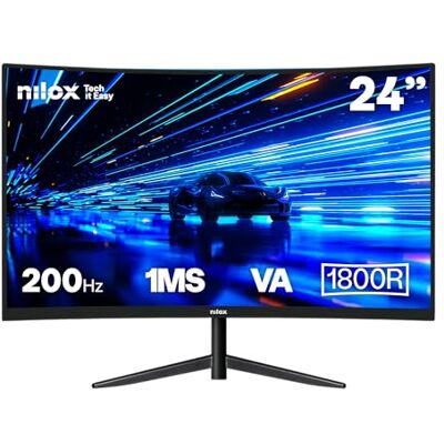 Nilox NXM24CRV2001 24 inch gebogen monitor, Full HD, 200 Hz gaming-display, computermonitor met VESA-ondersteuning 75 x 75 mm, VA-technologie, HDMI 2.1 en DP 1.4-aansluitingen Nilox NXM24CRV2001 24 inch gebogen monitor, Full HD, 200 Hz gaming-display, computermonitor met VESA-ondersteuning 75 x 75 mm, VA-technologie, HDMI 2.1 en DP 1.4-aansluitingen