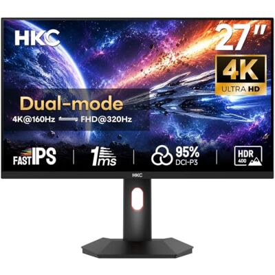 HKC 27 Inch Gaming Monitor, Dubbele Modus UHD 160Hz / FHD 320Hz, Fast IPS-paneel, 1ms DIC, HDR400, 95% DCI-P3, FreeSync, 2× HDMI 2.1, DP 1.4, In hoogte verstelbare voet met Pivot G27H7P HKC 27 Inch Gaming Monitor, Dubbele Modus UHD 160Hz / FHD 320Hz, Fast IPS-paneel, 1ms DIC, HDR400, 95% DCI-P3, FreeSync, 2× HDMI 2.1, DP 1.4, In hoogte verstelbare voet met Pivot G27H7P