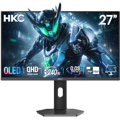 HKC 27 inch OLED Gaming Monitor QHD 2560×1440, 240Hz, 0,03ms, IPS-paneel, 1,07 miljard kleuren, 99% DCI-P3, HDR400, HDMI 2.1 / DisplayPort 1.4, ergonomische verstelbare houder, PIP/PBP HKC 27 inch OLED Gaming Monitor QHD 2560×1440, 240Hz, 0,03ms, IPS-paneel, 1,07 miljard kleuren, 99% DCI-P3, HDR400, HDMI 2.1 / DisplayPort 1.4, ergonomische verstelbare houder, PIP/PBP
