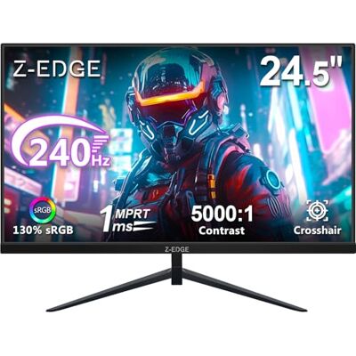 Z-Edge Gamer-monitor voor pc, 25 inch, 240 Hz, 1 ms, FreeSync, FHD gaming monitor 1080P, 130% sRGB, 5000:1, HDMI2.0, DP1.4, VESA 75 x 75 mm, 178° kijkhoek, verstelbare hellingshoek Z-Edge Gamer-monitor voor pc, 25 inch, 240 Hz, 1 ms, FreeSync, FHD gaming monitor 1080P, 130% sRGB, 5000:1, HDMI2.0, DP1.4, VESA 75 x 75 mm, 178° kijkhoek, verstelbare hellingshoek