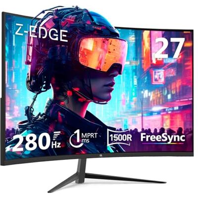 Z-Edge 27 inch 280 Hz (DP), 240 Hz (HDMI), 1 ms, FHD (1920 x 1080), FreeSync, Gaming Monitor 16:9 met HDMI-kabel, verstelbare kanteling, 1500R, 2 x HDMI2.0 & 2 x DP1.2, 178° kijkhoek Z-Edge 27 inch 280 Hz (DP), 240 Hz (HDMI), 1 ms, FHD (1920 x 1080), FreeSync, Gaming Monitor 16:9 met HDMI-kabel, verstelbare kanteling, 1500R, 2 x HDMI2.0 & 2 x DP1.2, 178° kijkhoek