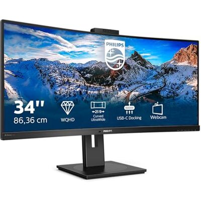 Philips 346P1CRH 34 inch WQHD gebogen USB-C docking monitor, webcam, in hoogte verstelbaar, HDR400 (3440x1440, 100Hz, HDMI, DisplayPort, USB-C, RJ45, USB Hub) zwart Philips 346P1CRH 34 inch WQHD gebogen USB-C docking monitor, webcam, in hoogte verstelbaar, HDR400 (3440x1440, 100Hz, HDMI, DisplayPort, USB-C, RJ45, USB Hub) zwart
