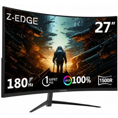 Z-Edge Gebogen gaming-monitor 27 inch 180 Hz, 1 ms, FreeSync, FHD 1080P monitor met DP-kabel, 350 cd/m², 1500R VA frameloos, DP1.4 & HDMI2.0, VESA, sRGB 99%, 178° kijkhoek, kantelbaar verstelbaar Z-Edge Gebogen gaming-monitor 27 inch 180 Hz, 1 ms, FreeSync, FHD 1080P monitor met DP-kabel, 350 cd/m², 1500R VA frameloos, DP1.4 & HDMI2.0, VESA, sRGB 99%, 178° kijkhoek, kantelbaar verstelbaar