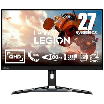 Lenovo Legion R27qe Gaming Monitor 27 inch QHD (IPS, 180Hz, 0,5ms MPRT, DP-kabel, HDMI, AMD FreeSync) instelling in kantel/hoogte/draaien/draaien, zwart Lenovo Legion R27qe Gaming Monitor 27 inch QHD (IPS, 180Hz, 0,5ms MPRT, DP-kabel, HDMI, AMD FreeSync) instelling in kantel/hoogte/draaien/draaien, zwart