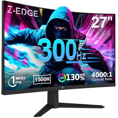 Z-Edge pc-monitor voor gamers, 27 inch, 300 Hz (DP1.4 x 2), 1 ms MPRT, FreeSync, FHD, 240 Hz (HDMI2.0 x 2), gaming-monitor LED 16:9, kantelbaar, 1500R VA, 4000:1, VESA 100 x 100 mm (DP kabel inbegrepen) Z-Edge pc-monitor voor gamers, 27 inch, 300 Hz (DP1.4 x 2), 1 ms MPRT, FreeSync, FHD, 240 Hz (HDMI2.0 x 2), gaming-monitor LED 16:9, kantelbaar, 1500R VA, 4000:1, VESA 100 x 100 mm (DP kabel inbegrepen)