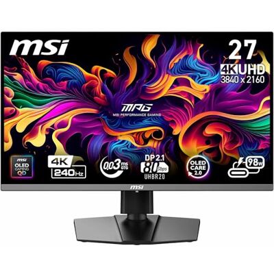 MSI MPG 272URX QD-OLED 26,5 inch Gaming Monitor 4K UHD Quantum Dot OLED 3840 x 2160, EL Gen3, 240Hz / 0,03ms, 99% DCI-P3, ΔE≤2, DisplayHDR True Black 400, KVM, DP 2.1a, HDMI 2.1, USB Typ-C MSI MPG 272URX QD-OLED 26,5 inch Gaming Monitor 4K UHD Quantum Dot OLED 3840 x 2160, EL Gen3, 240Hz / 0,03ms, 99% DCI-P3, ΔE≤2, DisplayHDR True Black 400, KVM, DP 2.1a, HDMI 2.1, USB Typ-C