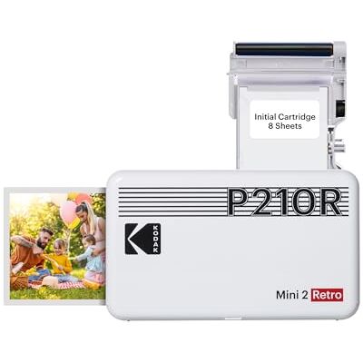 Kodak Mini 2 Retro 4PASS draagbare fotoprinter (5,3 x 8,6 cm) + 8 vellen, wit Kodak Mini 2 Retro 4PASS draagbare fotoprinter (5,3 x 8,6 cm) + 8 vellen, wit