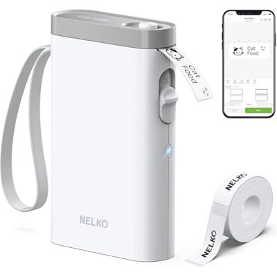 Nelko label Maker Machine met folie, Bluetooth-labelprinter P21, mini-printer, draadloos, met meerdere modellen voor het organiseren van kantoor en thuis, wit Nelko label Maker Machine met folie, Bluetooth-labelprinter P21, mini-printer, draadloos, met meerdere modellen voor het organiseren van kantoor en thuis, wit