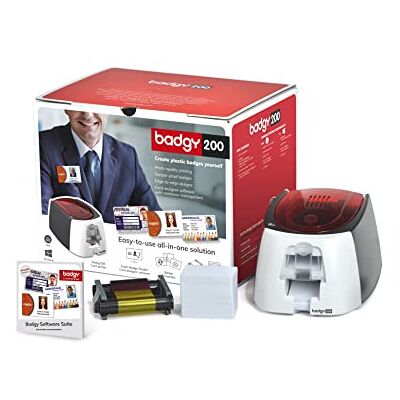 Badgy Evolis 200 printer + 1 kleurlint 100 prints + 100 dikke pvc-kaarten + software Badge Studio+, rood Badgy Evolis 200 printer + 1 kleurlint 100 prints + 100 dikke pvc-kaarten + software Badge Studio+, rood