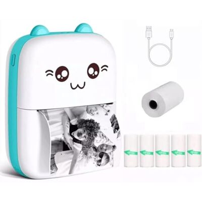FiTspi Mini-thermische printer, 200 dpi draadloos BT4.0, navuldrukmachine, compatibel met Android of iOS, voor het afdrukken van foto's, lijsten, notities (blauwe printer + 1 papier FiTspi Mini-thermische printer, 200 dpi draadloos BT4.0, navuldrukmachine, compatibel met Android of iOS, voor het afdrukken van foto's, lijsten, notities (blauwe printer + 1 papier