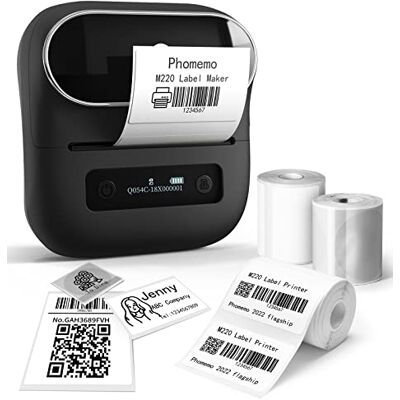 Phomemo M220 labelprinter, thermische printer, barcode-etiketten, detailhandel, kleine bedrijven, compatibel met smartphone en pc, met 3 rollen etiketten Phomemo M220 labelprinter, thermische printer, barcode-etiketten, detailhandel, kleine bedrijven, compatibel met smartphone en pc, met 3 rollen etiketten