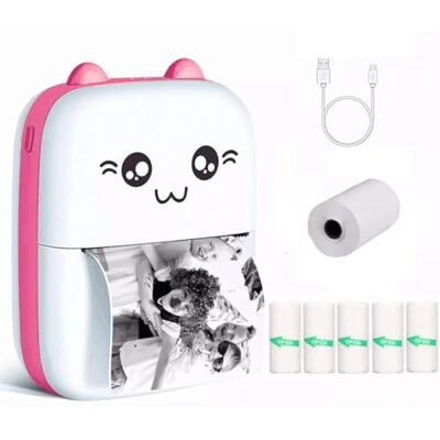 FiTspi Mini-thermische printer, 200 dpi, draadloos, BT4.0, navuldrukmachine, compatibel met Android of iOS, voor het afdrukken van foto's, lijsten, notities (roze printer + 1 papier FiTspi Mini-thermische printer, 200 dpi, draadloos, BT4.0, navuldrukmachine, compatibel met Android of iOS, voor het afdrukken van foto's, lijsten, notities (roze printer + 1 papier
