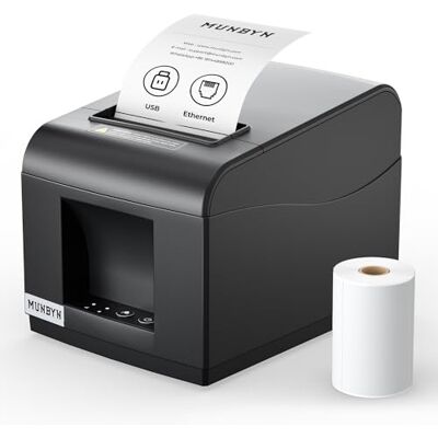 MUNBYN Thermische ontvangstprinter USB LAN 80 mm, ethernet kassa printer, supermarkt keuken POS met automatische snijhouder voor Windows/Mac/Linux/Android/ChromeOS zwart MUNBYN Thermische ontvangstprinter USB LAN 80 mm, ethernet kassa printer, supermarkt keuken POS met automatische snijhouder voor Windows/Mac/Linux/Android/ChromeOS zwart
