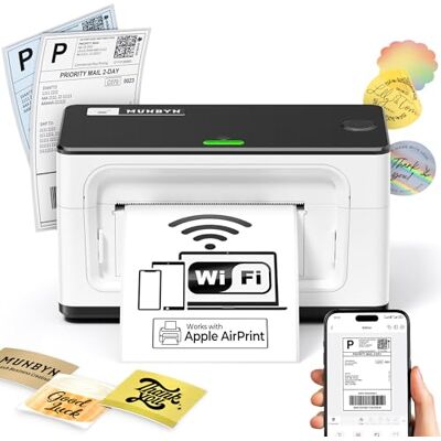 MUNBYN AirPrint Wi-Fi labelprinter, 4 x 6 verzendetiketten, thermische printer, voor Amazon Shopify Ebay DHL DPD Hermes UPS FedEx GLS, ITPP941AP, wit MUNBYN AirPrint Wi-Fi labelprinter, 4 x 6 verzendetiketten, thermische printer, voor Amazon Shopify Ebay DHL DPD Hermes UPS FedEx GLS, ITPP941AP, wit
